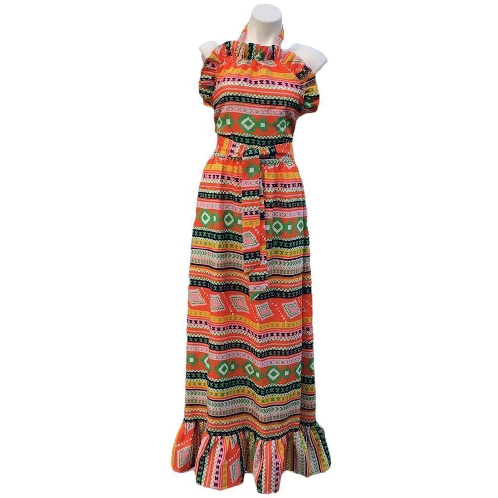 CK Bradley Dove Egypt Multi Color Halter Maxi Dress New With Tag Size XL